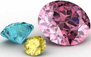 Pink blue and yellow coloured diamonds